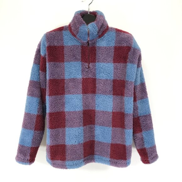 Eddie Bauer Ultrasoft Plush 1/4 Zip Pullover Women's Large Harbor Check Outdoor - Picture 1 of 12